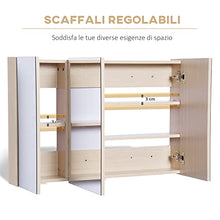 kleankin Armadietto Pensile da Bagno a Parete con Specchio a 3 Ante e Ripiani Regolabili in Legno 90x60x13.5cm