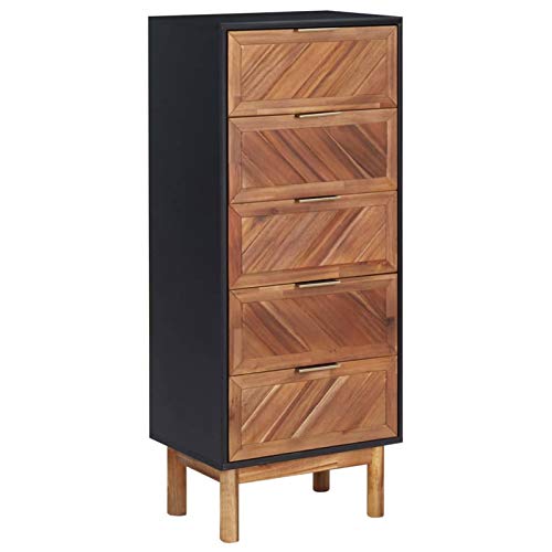 Tidyard Credenza Cassettiera con 5 Cassetti in Legno Massello di Acacia e MDF,Armadietto Soggiorno con 5 Cassetti,Cassettiera in Legno Massello,Credenza Verticale,Credenza con Cassetti 45x32x115 cm