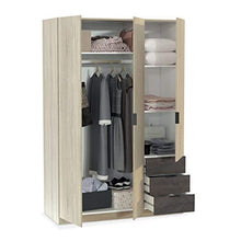 Habitdesign LC0323F – Armadio a tre ante e tre cassetti, dimensioni: 121 cm (L) x 180 cm (A) x 52 cm (P) (rovere canadese - ossido)