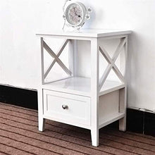 NL Comodini Camera da Letto Cabinetto da Comodino in Legno massello con cassettiera e scaffale, Bianco