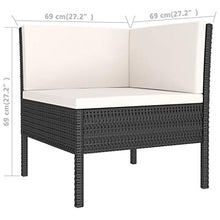 OUSEE Set Divani da Giardino 3 pz con Cuscini in Polyrattan Nero