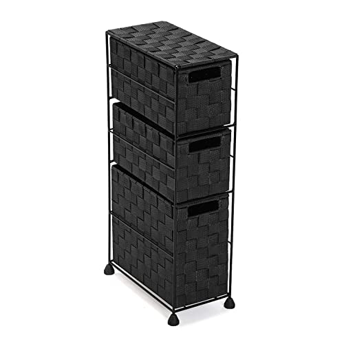 VERSA Mannheim Mobiletto Salvaspazio Ausiliario per Il Bagno, Arredo Bagno, Cassettiera con 3 cassetti per organizzare, Misure (A x L x l) 57 x 28 x 15,5 cm, Nylon, Colore Grigio Scuro