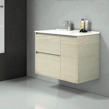 Mobile Bagno Sospeso con Lavabo in Porcellana - con 2 Cassetti E 1 Porte - Il Mobile è MONTATO - Modello TAGUS (80 cms, Taiga)