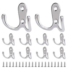 QIMEI-SHOP Ganci Appendiabiti da Parete Doppio Gancio di Vestiti Vintage con Viti Rustico Ganci Appendi Muro per Cappelli Asciugamani Vestiti Argento 10 Pezzi