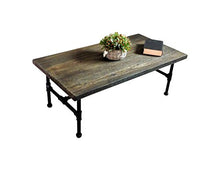 Furniture Pipeline Corvallis Industrial Rectangle Pipe Coffee Cocktail-Table Metal with Reclaimed Aged Wood Finish - CT1-BL/BL/BL