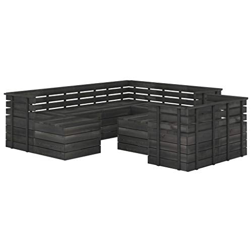 vidaXL Set Divani da Giardino su Pallet 10 pz Legno Pino Grigio Scuro