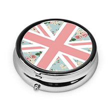 Contenitore rotondo per pillole con bandiera inglese di rose Union Jack a 3 scomparti, in metallo, per medicina e vitamina