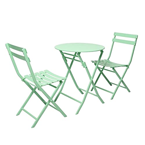 Set 3 Pezzi Pieghevoli Sedie E Tavolo da Giardino, Materiale Spesso Tavolino con Sedie da Giardino Pieghevoli, Giardino/Balcone/Pub/Bar,Verde