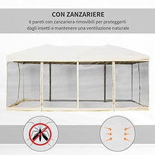 Outsunny Gazebo da Giardino Pieghevole con Zanzariere Impermeabile Borsa da Trasporto Montaggio Facile Polietilene 3x6m Beige