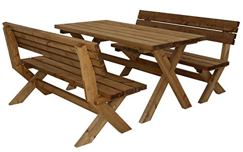 AVANTI TRENDSTORE - Classic - Set da Giardino, Composto da 1 Tavolo e 2 panche in Legno di Pino Massiccio giá trattato in Autoclave. Dimensioni Lap Tavolo 150x74x80 cm, panche Lap 150x40x48 cm