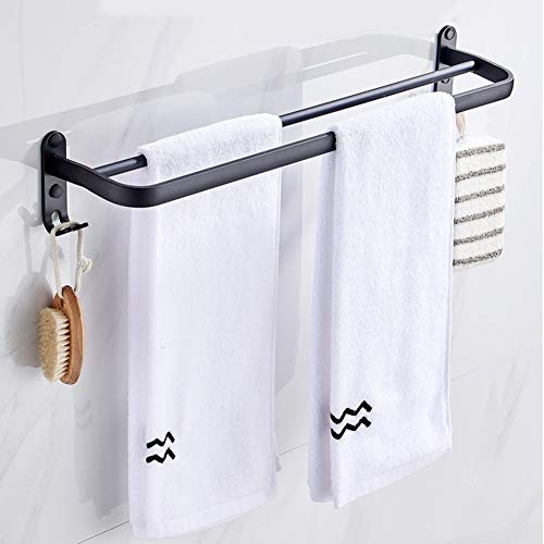 JRMM Porta Asciugamani Bagno da Parete, Doppia Portasciugamani da Parete, Porta Salviette Alluminio con Doppio Gancio, Finitura Opaca, Nero24inch