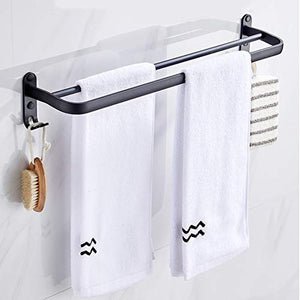 JRMM Porta Asciugamani Bagno da Parete, Doppia Portasciugamani da Parete, Porta Salviette Alluminio con Doppio Gancio, Finitura Opaca, Nero24inch