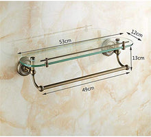 GJJSZ Scaffale da Bagno in Vetro a Un Piano con portasciugamani,mensola da Bagno in Ottone,Spazzolato,Antico per Cosmetici da Bagno