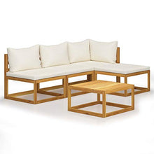 SKM Set Divani da Giardino 5 pz con Cuscini Crema in Legno Acacia (47kg)