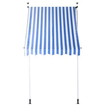 lyrlody, tenda da balcone, a scomparsa manuale, con braccio snodato per l'uso in giardino in cortile, 3 x 1,2 m (blu e bianco)