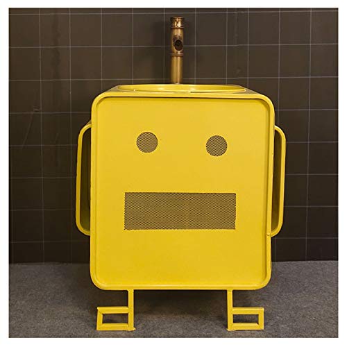YRRA Autoportante Mobile Lavabo Bagno Piccolo, Stile Industriale Ferro Battuto Bambino Mobile Bagno con Lavabo con Rubinetto 22x 18,1 x 23,6 Pollici,Giallo,Without Mirror