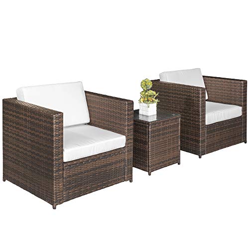 Outsunny Set Mobili da Giardino 3 Pezzi 2 Divani 1 Tavolino con Piano in Vetro Temperato Rattan Marrone