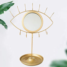 SOLUSTRE Forma degli Occhi Specchio per Il Trucco Boho Decorativo Specchio da Tavolo Staccabile Dorato Specchio Cosmetico con Vassoio di Gioielli Orecchini Supporto da Tavolo Specchio Boho