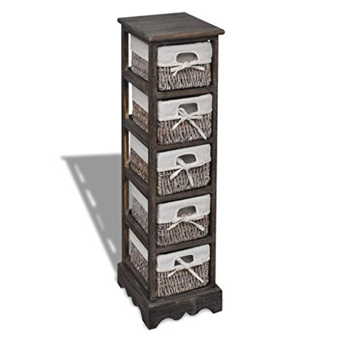 Roderick Irving Struttura in Legno con 5 Cestini Intrecciati Marrone Armadio Camera da Letto Mobile Soggiorno armadietto Ingresso armadietti spogliatoio armadietti Bagno