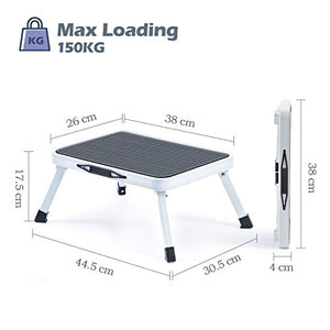 Kingrack Scaletta Pieghevole con Superficie in Gomma Antiscivolo, 1 Gradini Scala Pieghevole per Caravan, Leggero in Acciaio, Fino a 150 kg, Bianco