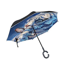 LENNEL - Maniglia a forma di C a doppio strato, design antivento con strisce riflettenti di sicurezza notturna, pieghevole invertito, ombrelli per pittura artistica, tigri volpi
