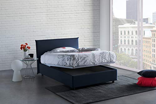 Talamo Italia Letto contenitore Una piazza e mezza Anna, Made in Italy, Letto con rivestimento in tessuto, Apertura frontale, adatto per materasso cm 120x190, Blu