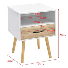 Comodino da Notte con Cassetto e Scomparto Portaoggetti 57 x 42 x 40 cm Tavolino da Divano a 4 Gambe in Legno Tavolo Basso da Salotto/Soggiorno/Camera da Notte - Bianco/Effetto Rovere
