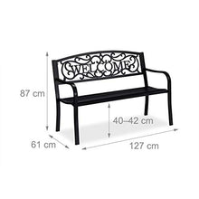 Relaxdays Panca da Giardino Welcome, a 2 Posti, Resistente alle Intemperie, Rivestimento Antiruggine, 87x127x61 cm, Nero