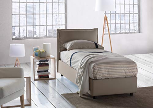 Talamo Italia Letto contenitore Singolo Veronica, Made in Italy, Testata e rivestimento in tessuto, Apertura laterale, con materasso cm 80x190 incluso, Tortora