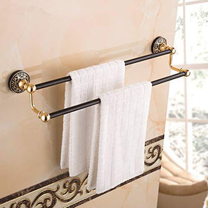 MBYW Portasciugamani Moderno Portasciugamani Elegante per Il Bagno Bronzo Nero può Essere esteso portasciugamani Doppio Rod portasciugamani Spazio Alluminio Doppio Asciugamano Bar