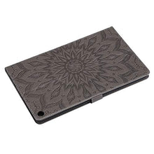 Artfeel Cover per Amazon Fire HD 10 2017,Sbalzato Girasole Pelle Smart Auto Sveglia/Sonno Custodia,Sottile Flip Portafoglio Supporto Caso con Porta Carte,Fiore Grigio