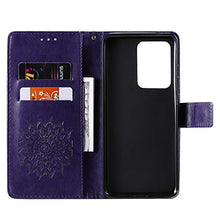 Artfeel Pelle Portafoglio Custodia per Samsung Galaxy S20 Ultra 6.9 Pollice,Flip Magnetica Viola Cover Sbalzato Girasole Modello Libro Stile con Carta Slot Cinturino Supporto Cover