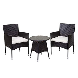 Mendler Salottino polyrattan HWC-G27 tavolino con 2X poltrone Marrone Cuscini Avorio