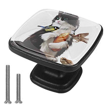 Gatto che alimenta uccello pittura ad acquerello uccello gatto Pomelli per Porta Set di 4 Pomelli per Mobili Manopole per Cassetti Cucina Armadio Vetro