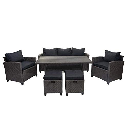 Mendler Salottino da Giardino con Tavolo e 2X Pouf HWC-E95 polyrattan Grigio Cuscini Antracite