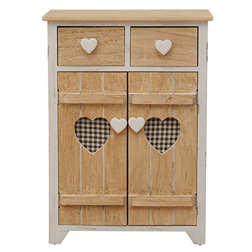 Rebecca Mobili Armadietto 2 cassetti 2 Ante, Comodino di Legno, Bianco Beige, Shabby, per arredo Camera Bagno - Misure: 70 x 51 x 30 cm (HxLxP) - Art. RE4194