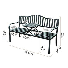 Panca da Giardino in Metallo per Esterni, Sedia Portico per Il Tempo Libero sollevabile tavolino, Panche da Giardino/Cortile antiruggine con Cuscini e Cuscini, 150L x 60W x 85H (cm)