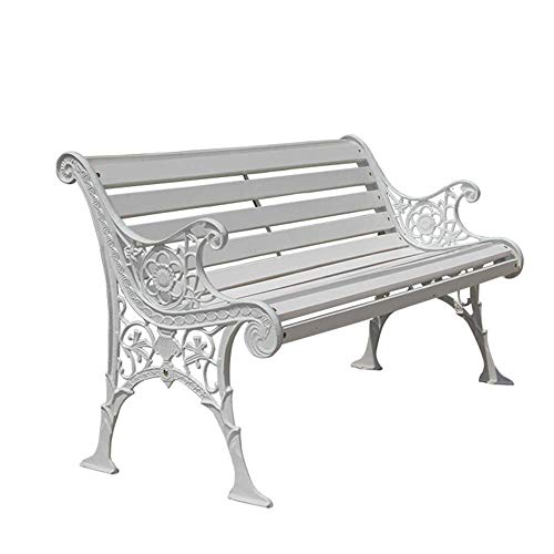 Panchina da giardino Panchina da terrazza, Panchina da esterno con struttura in legno massello e ghisa anticorrosiva, Panchina da veranda con schienale e bracciolo, Adatto per balcone da terrazzo