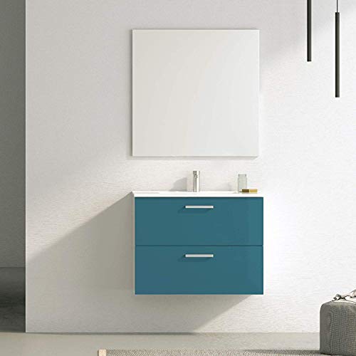 Randalsa Mobile Nexo 80 cm | Blu | 81 x 81 x 46 cm | Mobile con 2 cassetti + lavabo in Ceramica