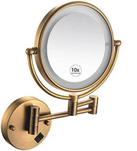 Specchio per Il Trucco a Parete LED Double Sided 1X / 10X Specchio ingranditore da Trucco Girevole Allungabile per Bagno Hotel Alimentato, USB Ricaricabile, Bronzo