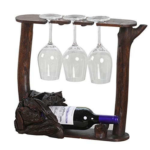 YQJ Portabottiglie da Vino A Forma di da Appoggio in Legno Naturale da Appoggio con Supporto in Vetro, Completamente Assemblato per Bar, Ristorante, Cucina,for 1 Bottle & 3 Glasses
