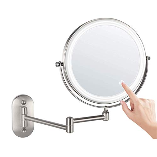 Specchio, Specchio cosmetico per Montaggio a Parete, Specchio per Il Trucco con ingrandimento 10x con luci, Specchio da Bagno bifacciale a 360 °; Specchi da Barba girevoli, Touch Control, Ricarica US