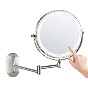 Specchio, Specchio cosmetico per Montaggio a Parete, Specchio per Il Trucco con ingrandimento 10x con luci, Specchio da Bagno bifacciale a 360 °; Specchi da Barba girevoli, Touch Control, Ricarica US