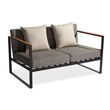 Meubletmoi - Divano basso a 2 posti da giardino, di tendenza, in alluminio, colore: grigio antracite, braccioli in legno e cuscini in textilene