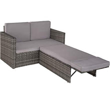 TecTake 800884 Divano Lounge in Rattan, Doppia Sdraio, Pouf con Cuscino, Elevato Comfort di Seduta, Arredamento da Giardino, Nuovo (Grigio)