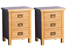 FFAN Comodini Set di 2 mobili in Rovere Surrey | Coppia di comodini rustici in Legno massello Cerato con 3 cassetti per Camera da Letto o Bagno, Completamente assemblati, 56 x 42 x 32 cm