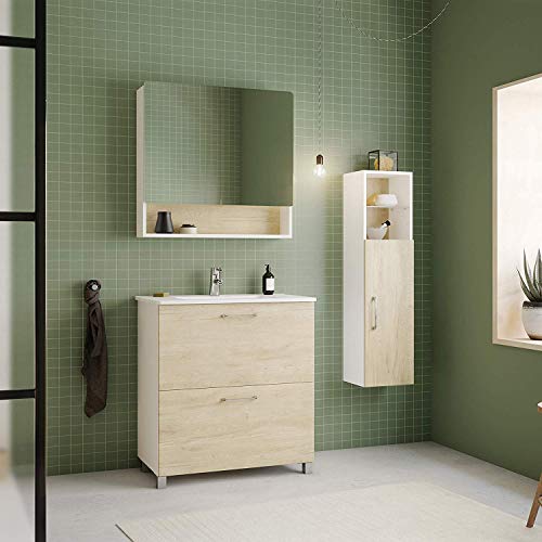 Randalsa Happy mobili 80 cm | Melaminico Effetto Rovere | | 81 x 91 x 46 cm | Mobile con 2 cassetti + lavabo in Ceramica
