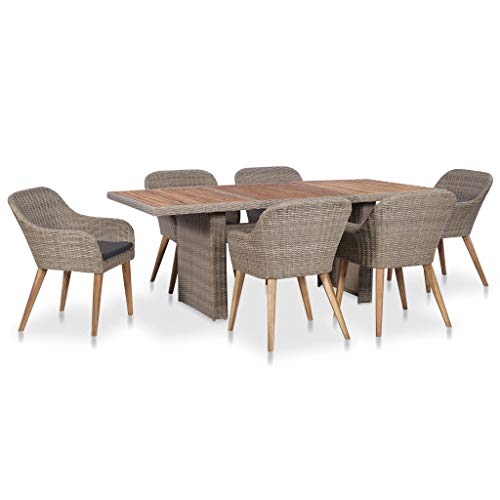 SKM Set da Pranzo da Giardino 7 pz con Cuscini in Polyrattan (76.6kg)