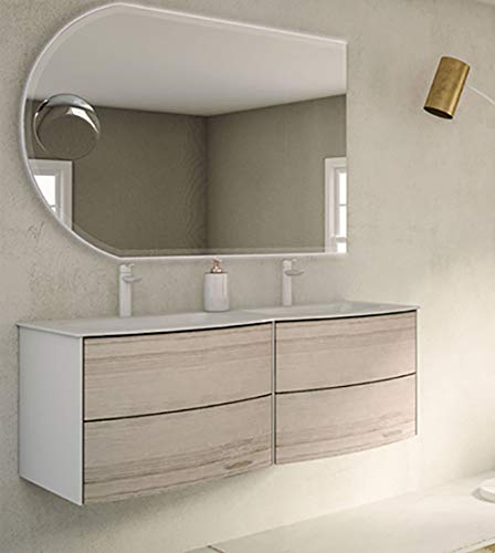 Mobile bagno sospeso moderno Soho rovere cm 122,con specchio a led e lavabo