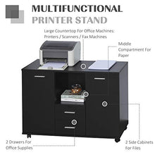 Vinsetto Armadietto Multifunzionale per l'Ufficio con Ruote a 360°, per Stampanti e Fascicoli, in Legno Nero 100x40x71cm